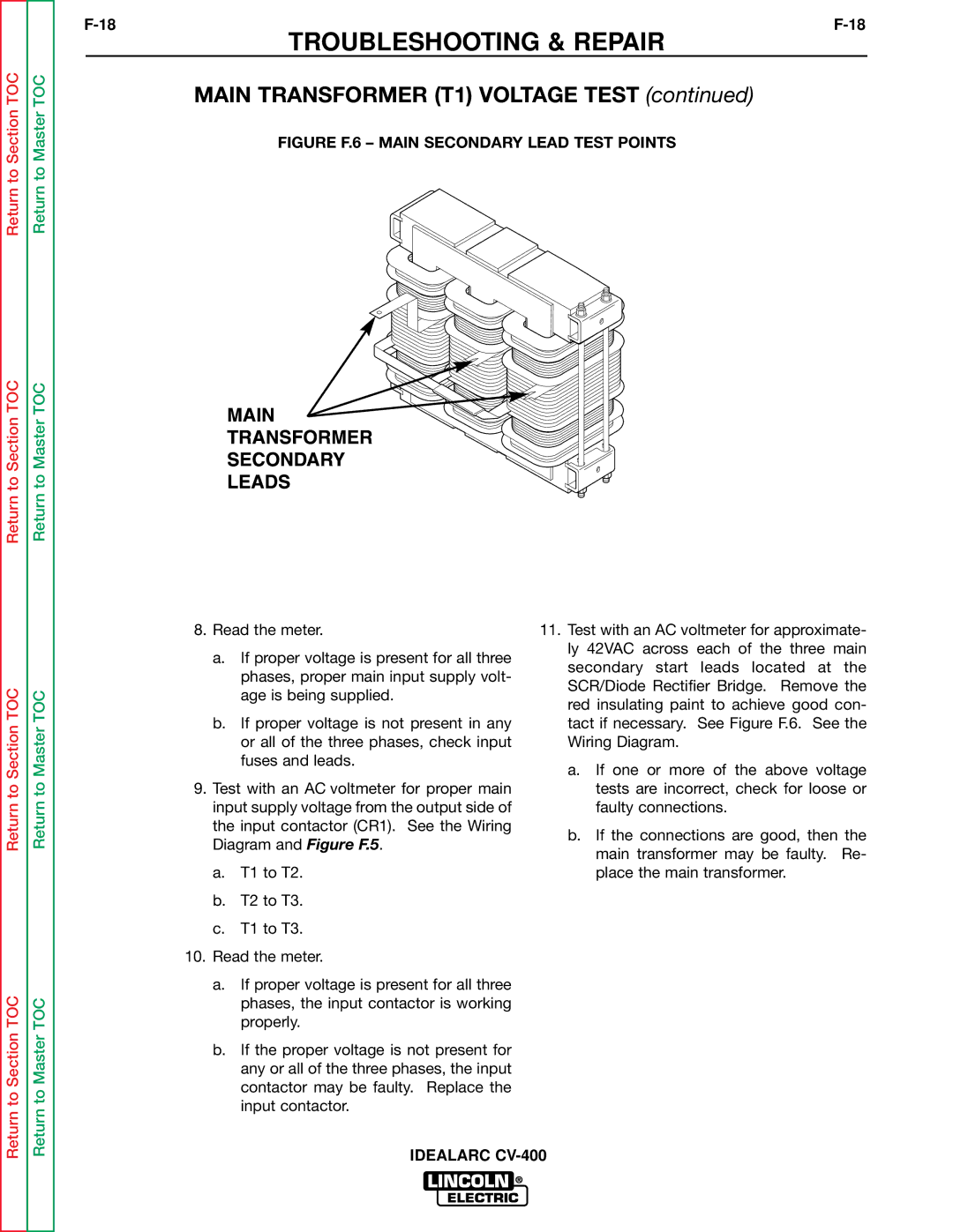 Lincoln Electric SVM136-A service manual Figure F.6 Main Secondary Lead Test Points 