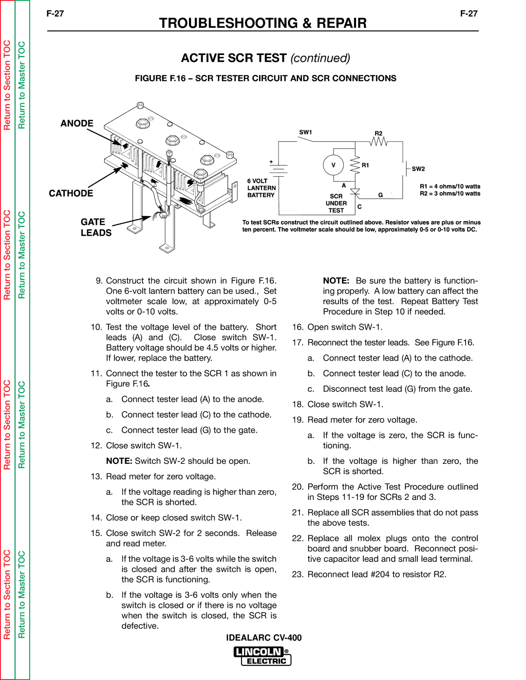 Lincoln Electric SVM136-A service manual Figure F.16 SCR Tester Circuit and SCR Connections 