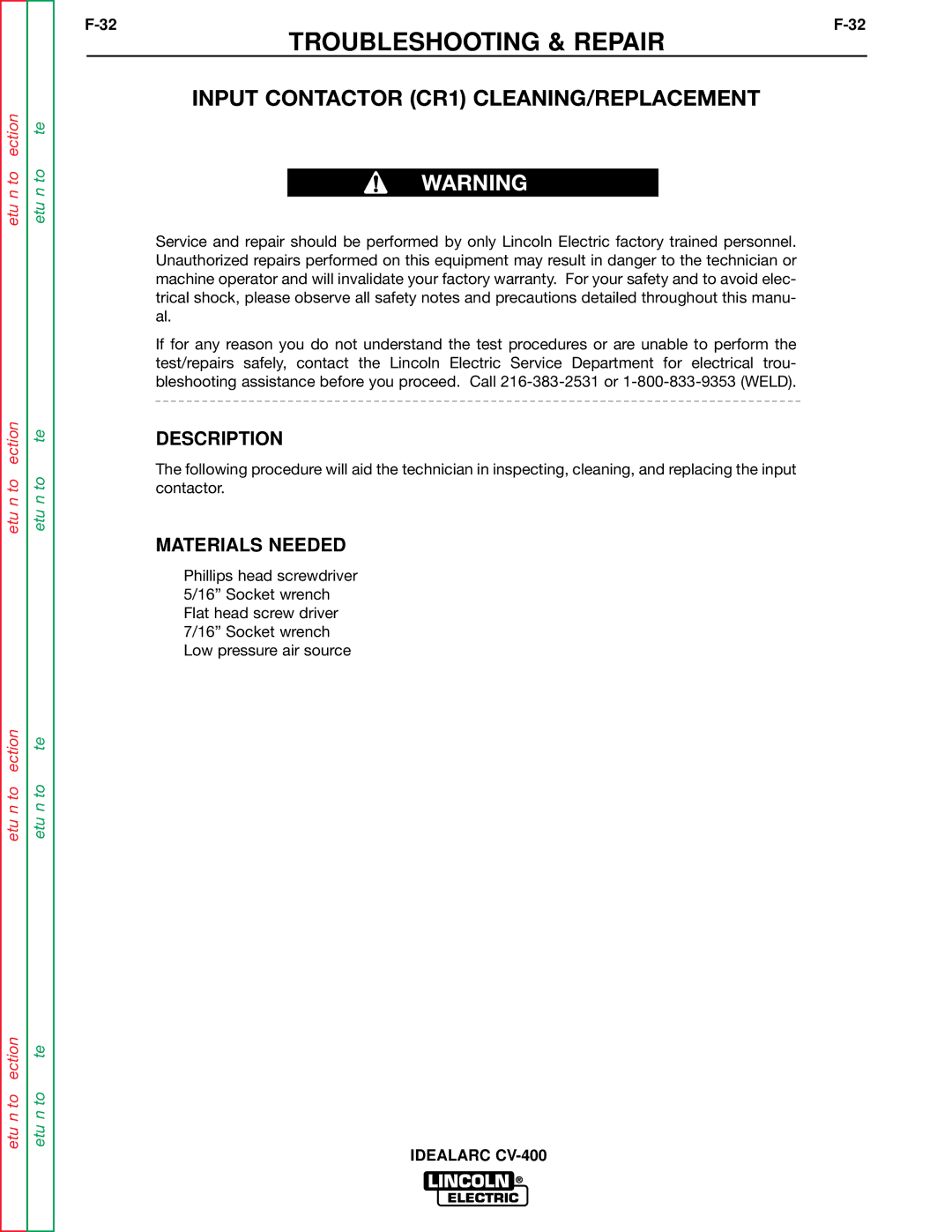 Lincoln Electric SVM136-A service manual Input Contactor CR1 CLEANING/REPLACEMENT, Description 