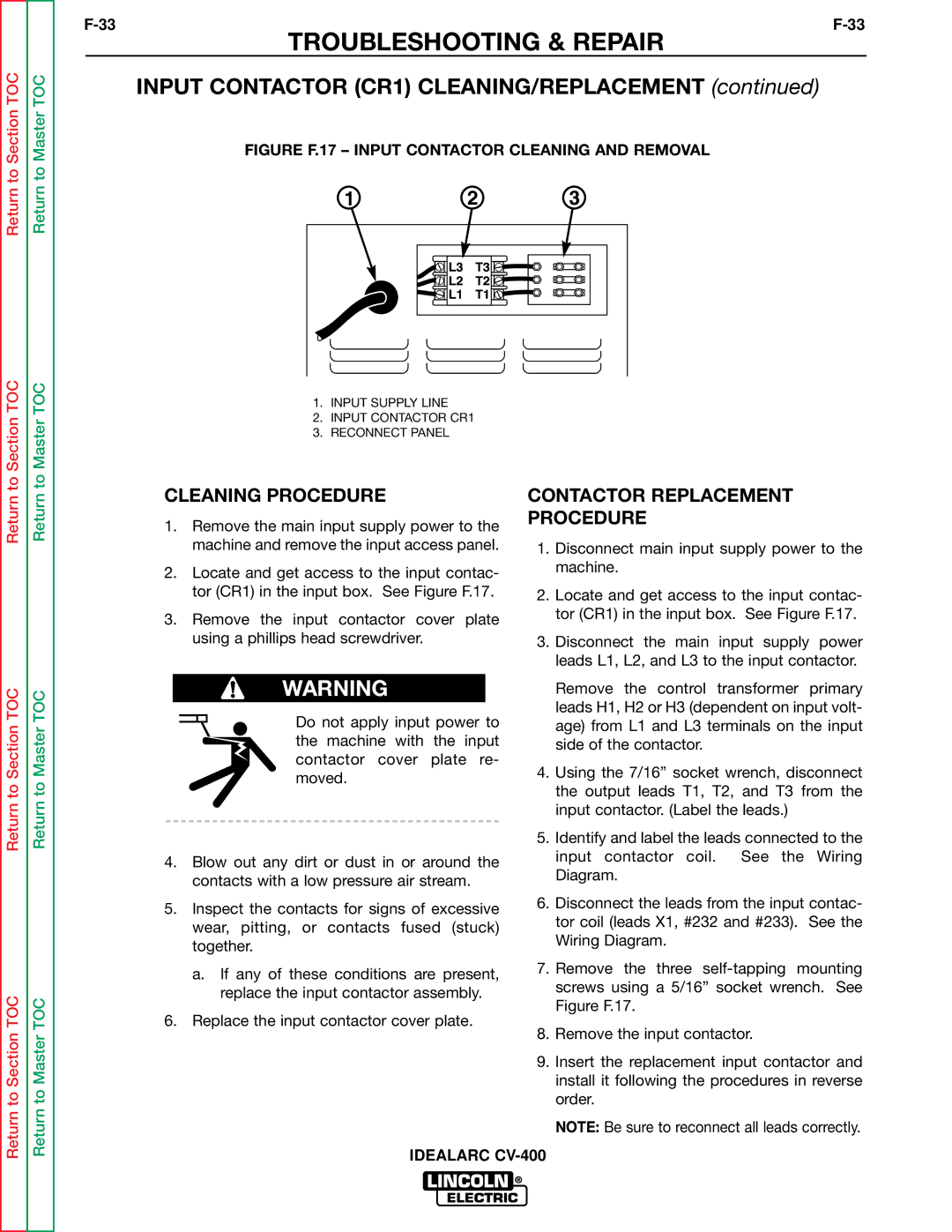 Lincoln Electric SVM136-A service manual Cleaning Procedure, Contactor Replacement Procedure 