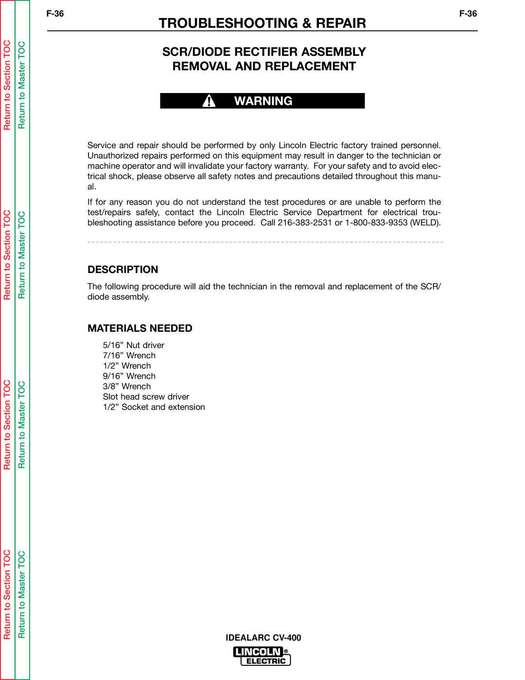 Lincoln Electric SVM136-A service manual SCR/DIODE Rectifier Assembly Removal and Replacement 