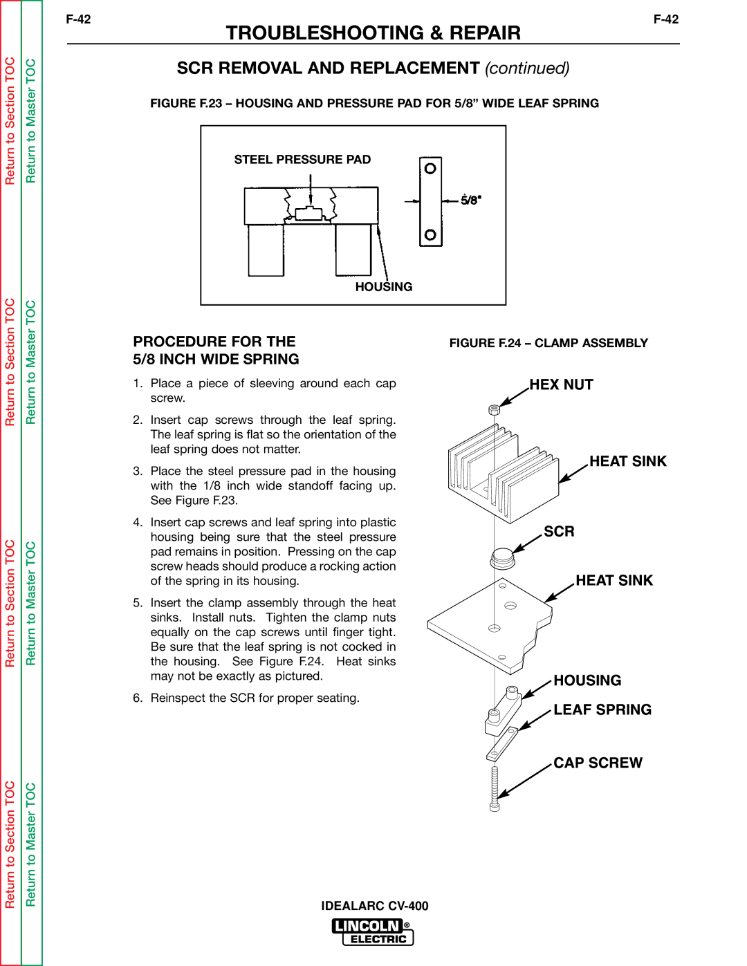 Lincoln Electric SVM136-A service manual Procedure for, Inch Wide Spring 