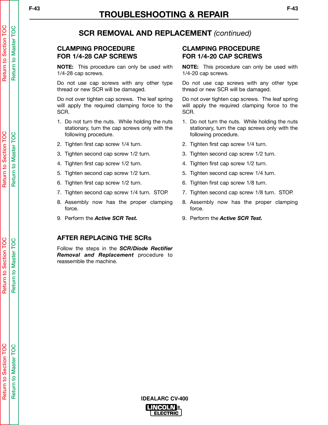 Lincoln Electric SVM136-A service manual After Replacing the SCRs 