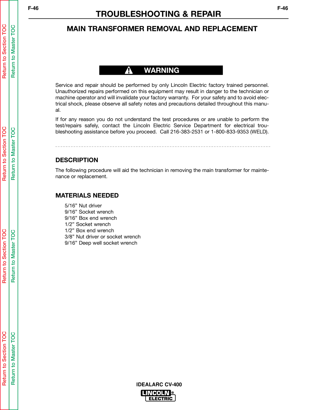 Lincoln Electric SVM136-A service manual Main Transformer Removal and Replacement 