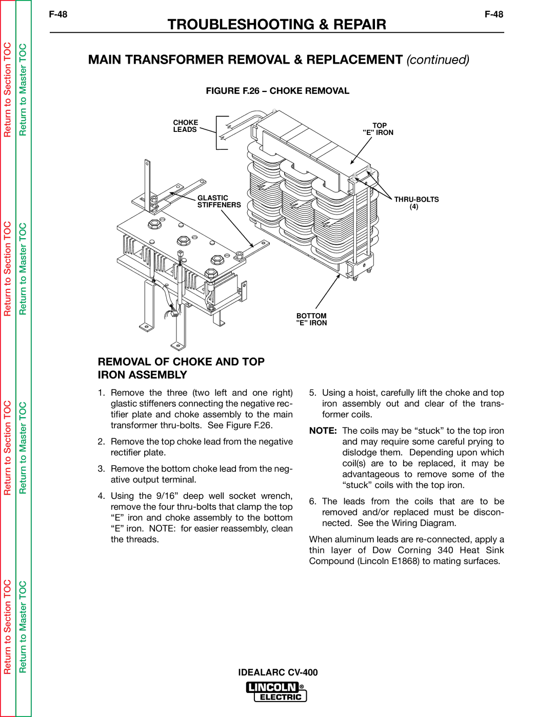 Lincoln Electric SVM136-A service manual Removal of Choke and TOP Iron Assembly, Figure F.26 Choke Removal 