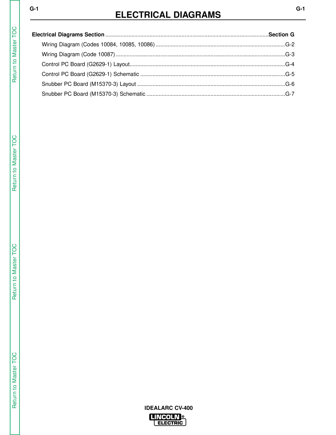 Lincoln Electric SVM136-A service manual Electrical Diagrams, Section G 