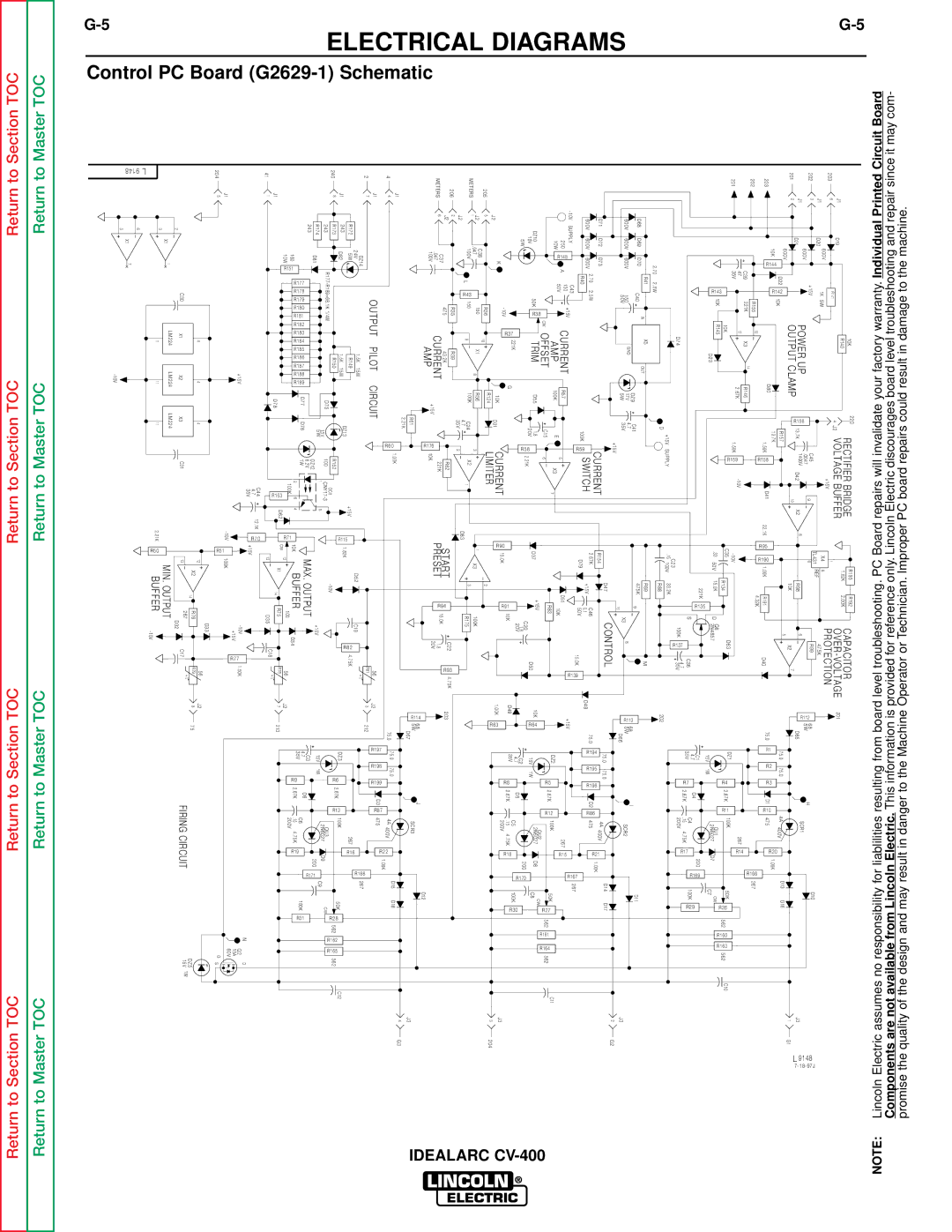 Lincoln Electric SVM136-A service manual Control PC Board G2629-1 Schematic 