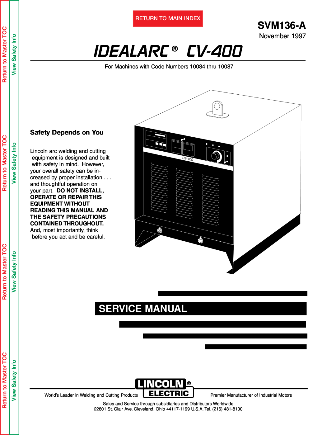 Lincoln Electric SVM136-A service manual IDEALARC CV-400, Service Manual, November, Return to Master TOC 