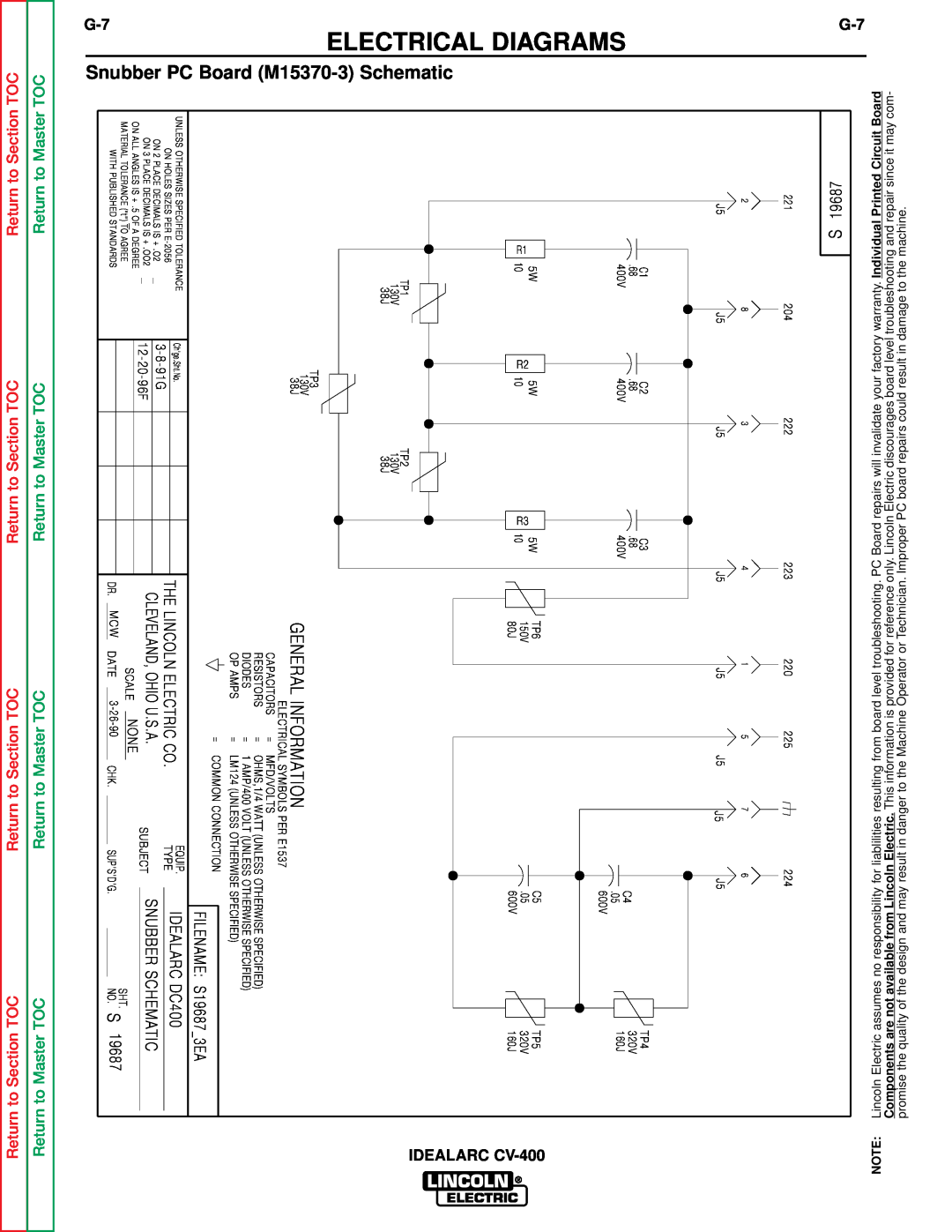 Lincoln Electric SVM136-A service manual Snubber PC Board M15370-3 Schematic, Electrical Diagrams, 38J GENERAL INFORMATION 