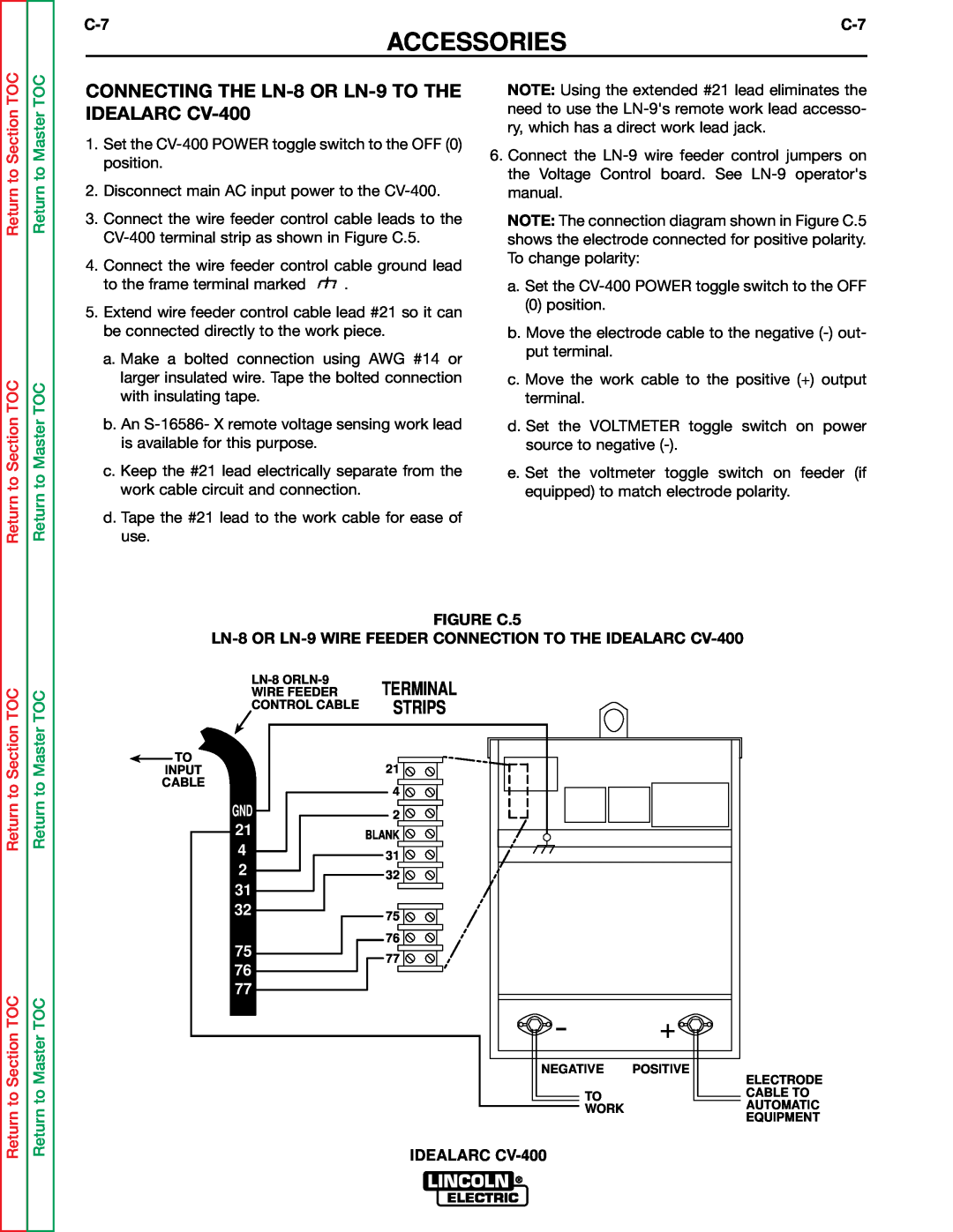 Lincoln Electric SVM136-A service manual Accessories, Return to Section TOC Return to Section TOC, Return to Master TOC 