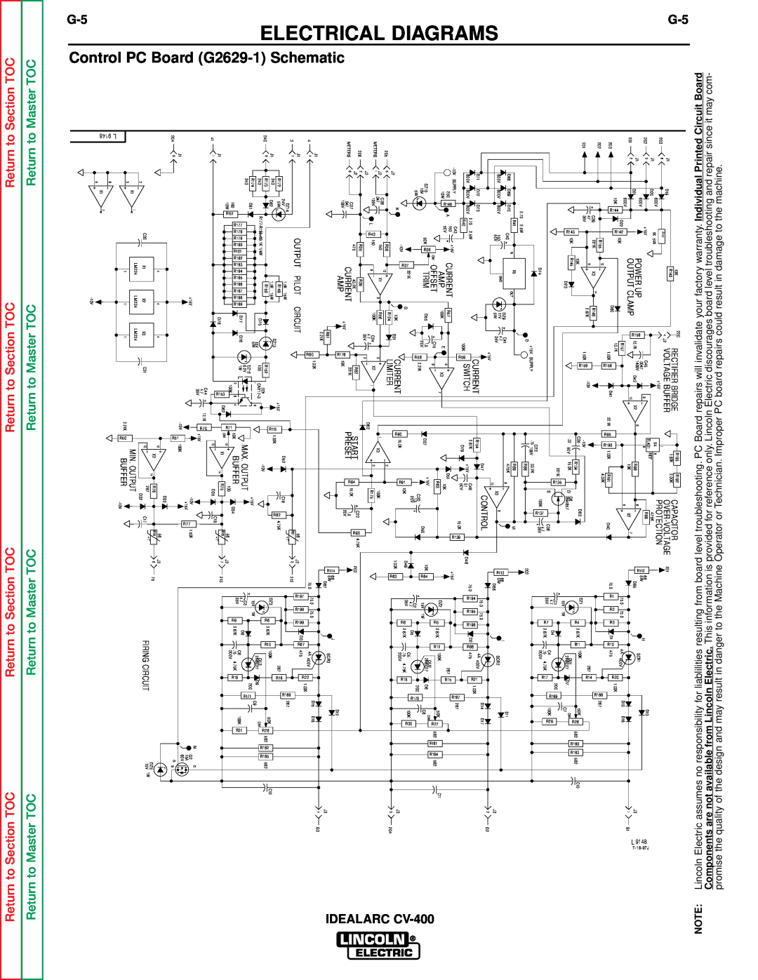 Lincoln Electric SVM136-A Control PC Board G2629-1 Schematic, Electrical Diagrams, to Section TOC, Return to Master TOC 