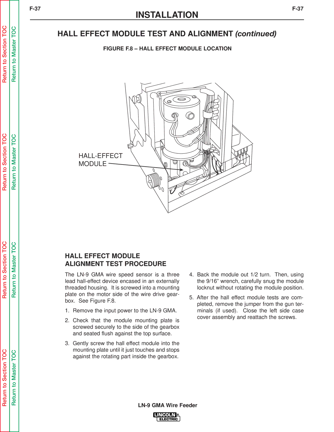 Lincoln Electric SVM138-A Hall Effect Module Alignment Test Procedure, Figure F.8 Hall Effect Module Location 