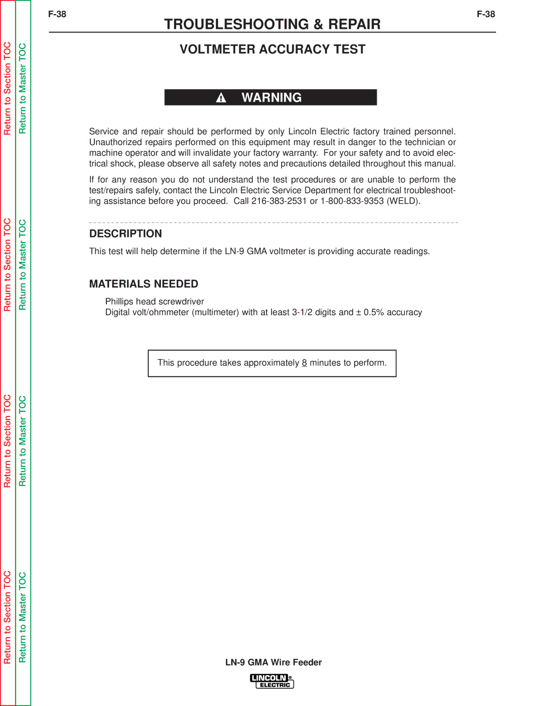 Lincoln Electric SVM138-A service manual Voltmeter Accuracy Test, Description 