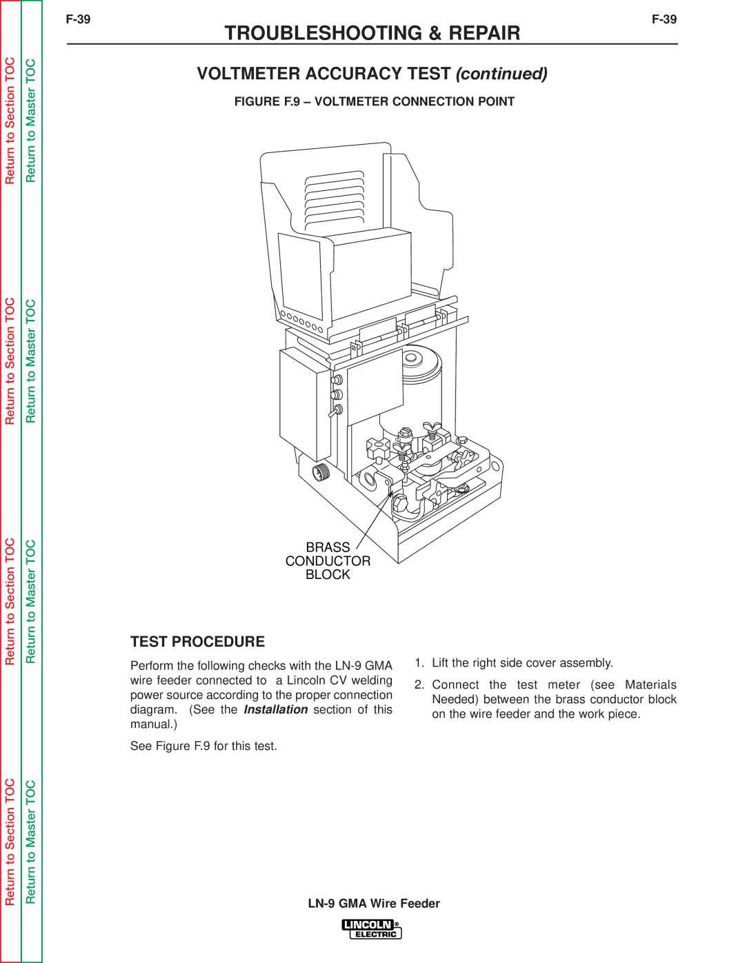 Lincoln Electric SVM138-A service manual Voltmeter Accuracy Test, Figure F.9 Voltmeter Connection Point 