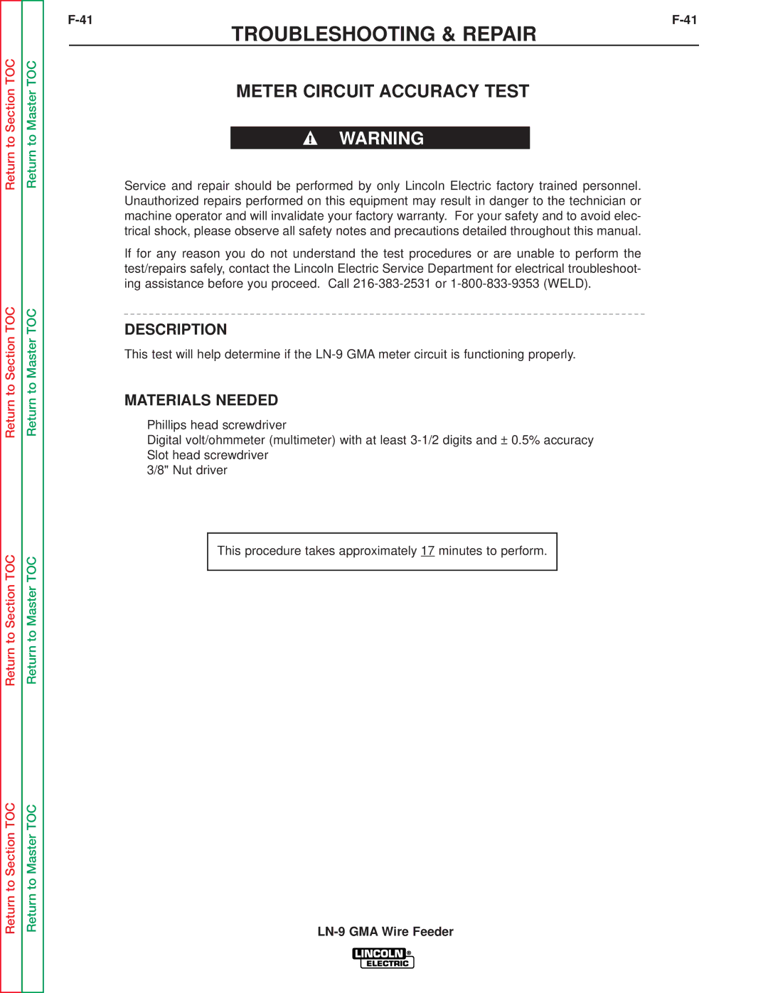 Lincoln Electric SVM138-A service manual Meter Circuit Accuracy Test, Description 