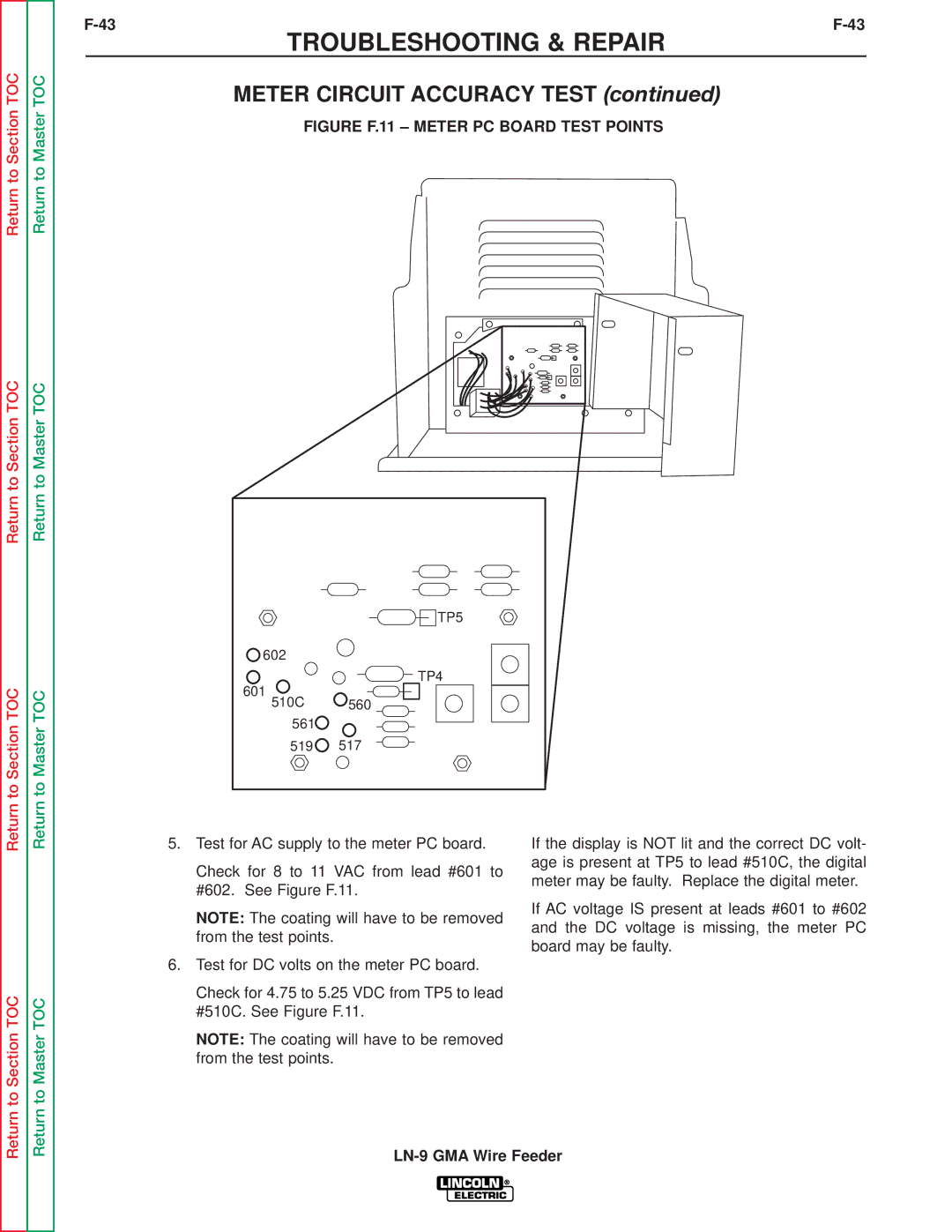 Lincoln Electric SVM138-A service manual Figure F.11 Meter PC Board Test Points 