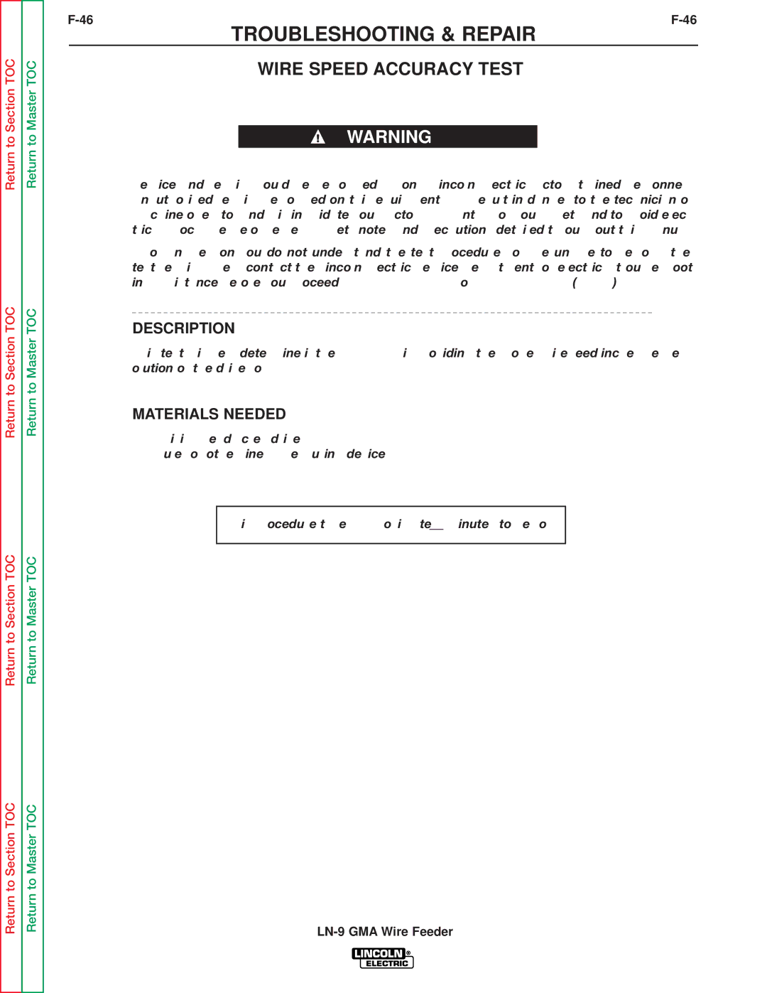 Lincoln Electric SVM138-A service manual Wire Speed Accuracy Test, Description 