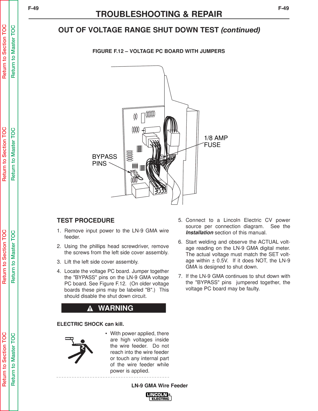 Lincoln Electric SVM138-A service manual OUT of Voltage Range Shut Down Test, Figure F.12 Voltage PC Board with Jumpers 