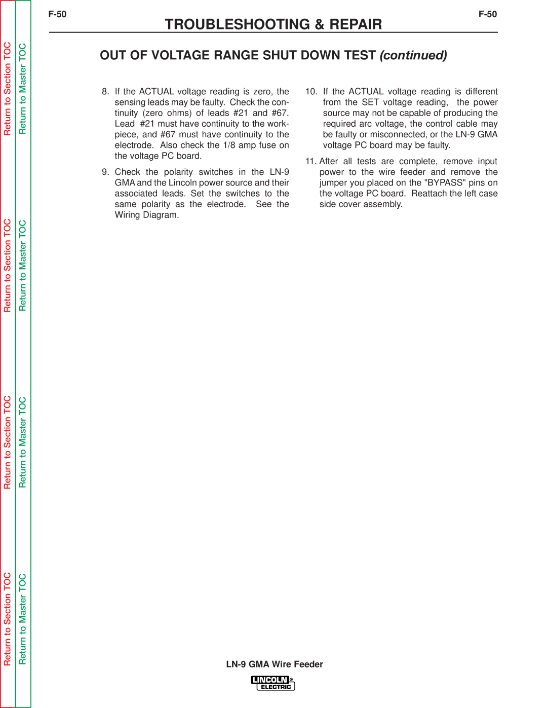 Lincoln Electric SVM138-A service manual Section TOC 