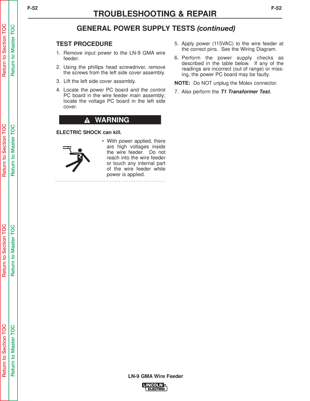 Lincoln Electric SVM138-A service manual General Power Supply Tests, Also perform the T1 Transformer Test 