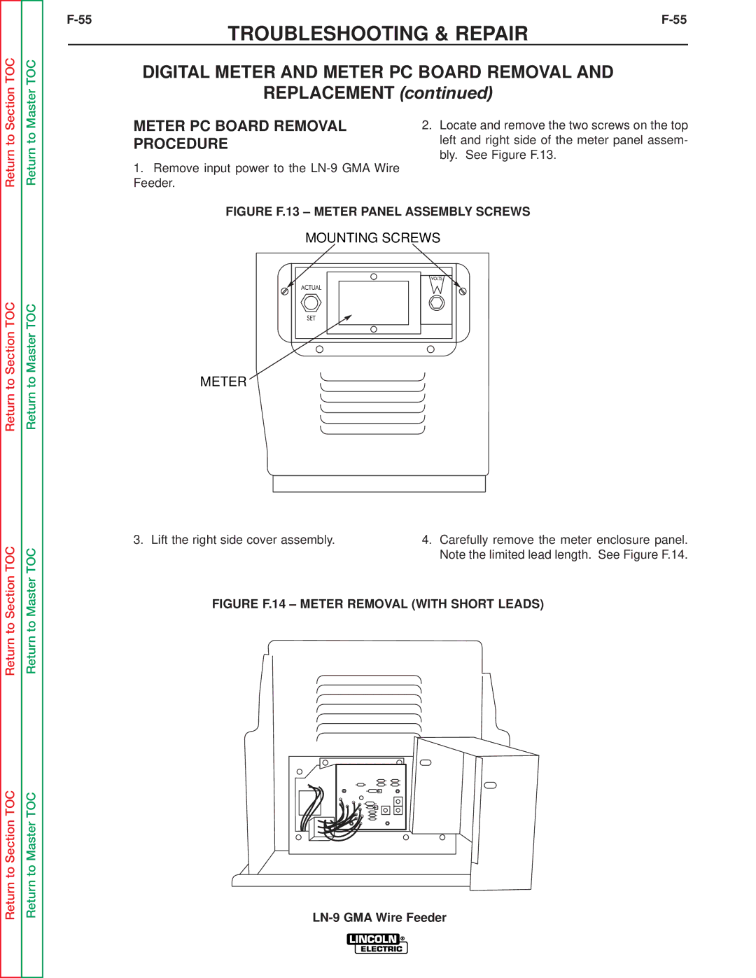 Lincoln Electric SVM138-A service manual Digital Meter and Meter PC Board Removal, Replacement, Procedure 