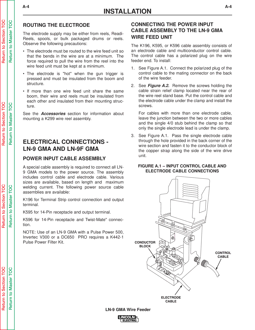 Lincoln Electric SVM138-A Electrical Connections LN-9 GMA and LN-9F GMA, Routing the Electrode, Power Input Cable Assembly 