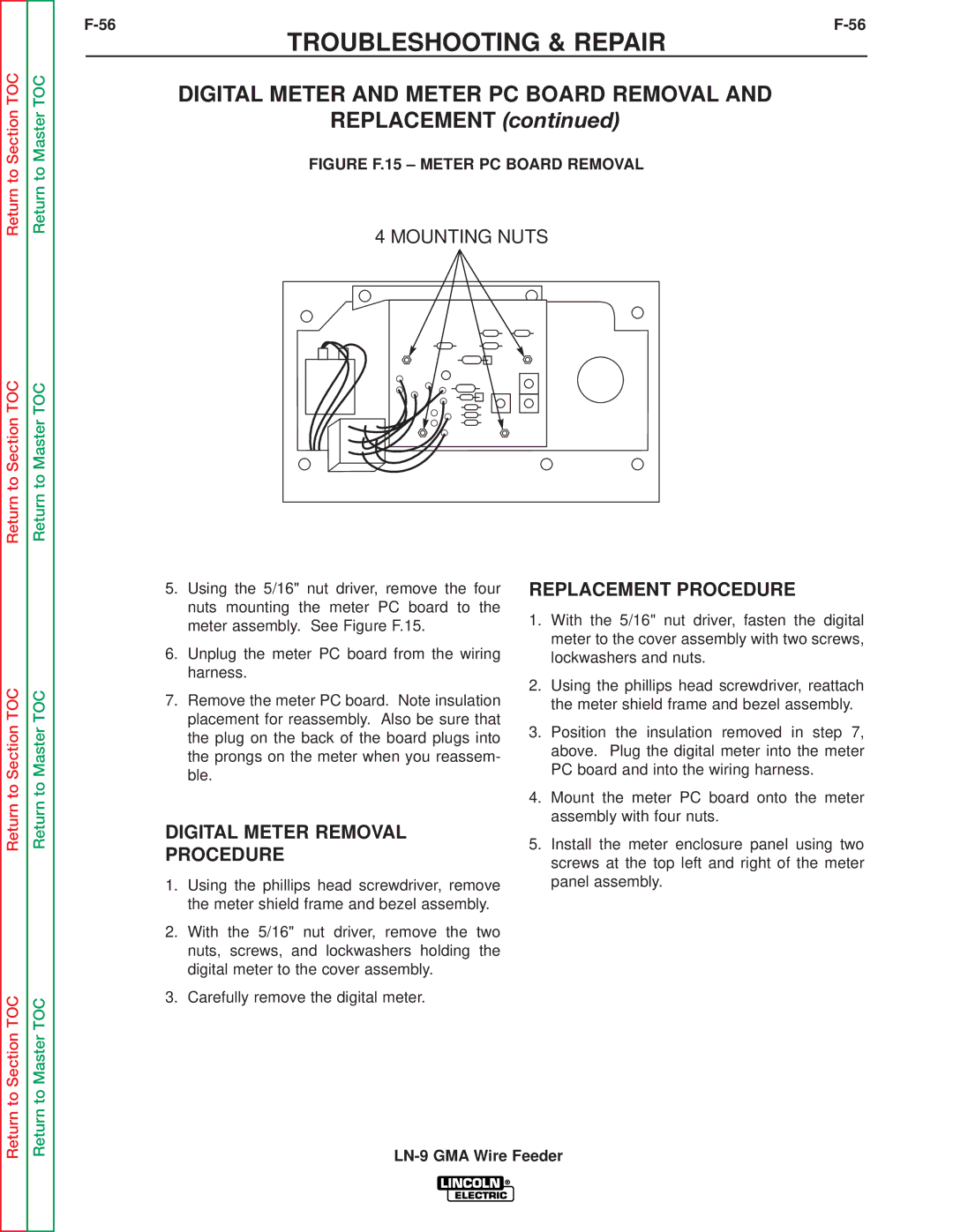 Lincoln Electric SVM138-A service manual Digital Meter Removal Procedure, Replacement Procedure 