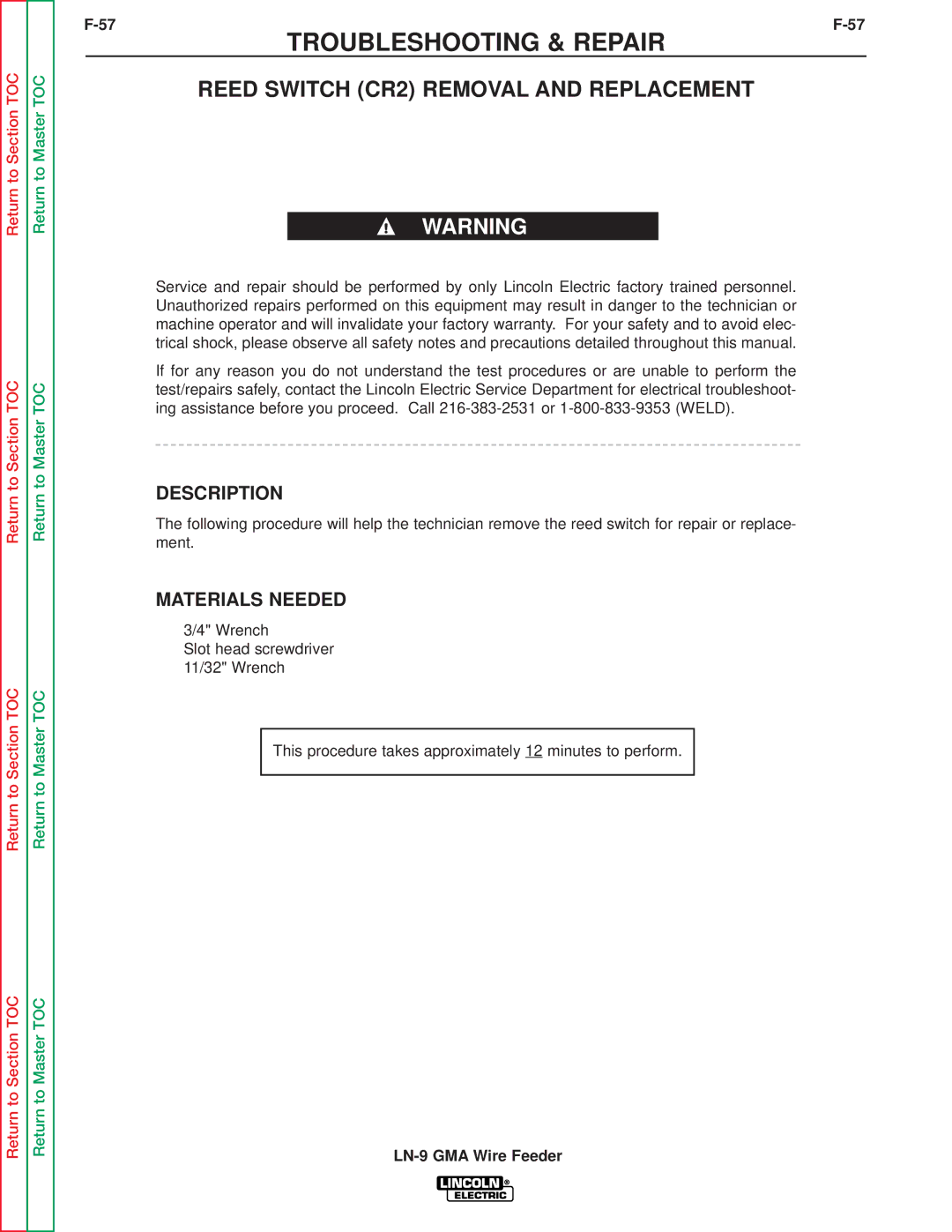 Lincoln Electric SVM138-A service manual Reed Switch CR2 Removal and Replacement, Description 