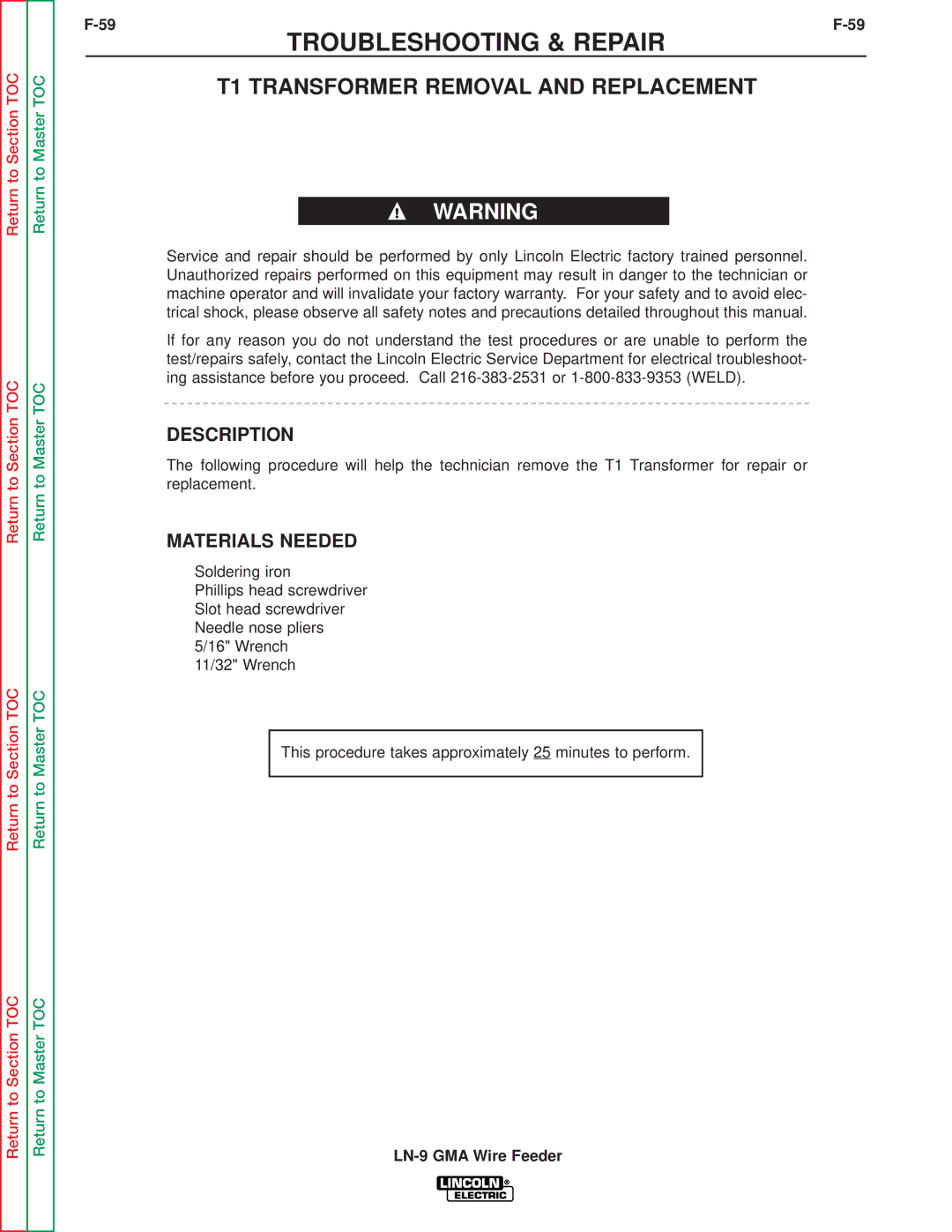 Lincoln Electric SVM138-A service manual T1 Transformer Removal and Replacement 