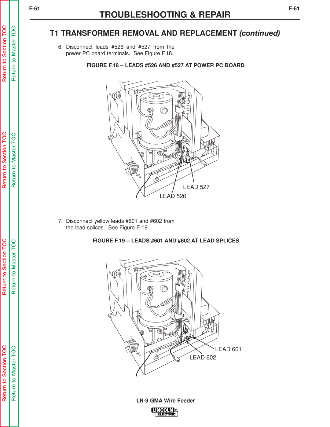 Lincoln Electric SVM138-A service manual Figure F.18 Leads #526 and #527 AT Power PC Board 