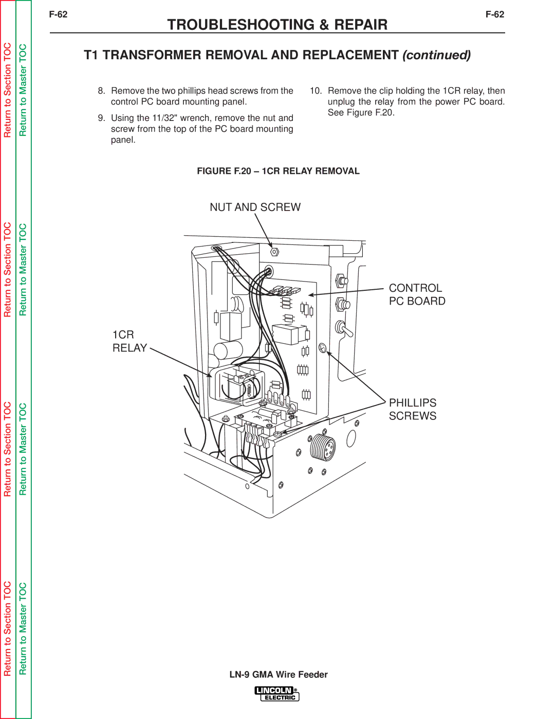 Lincoln Electric SVM138-A service manual NUT and Screw Control PC Board 1CR Relay Phillips Screws 