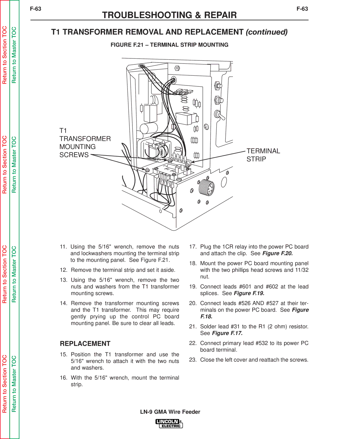 Lincoln Electric SVM138-A service manual T1 Transformer Mounting Screws Terminal Strip 