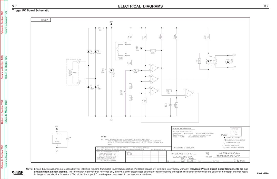 Lincoln Electric SVM138-A service manual Trigger PC Board Schematic, 17950 M 