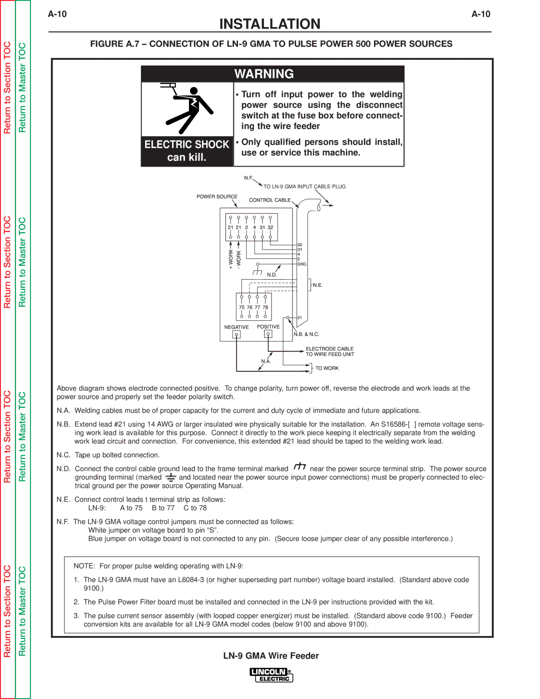 Lincoln Electric SVM138-A service manual To LN-9 GMA Input Cable Plug 