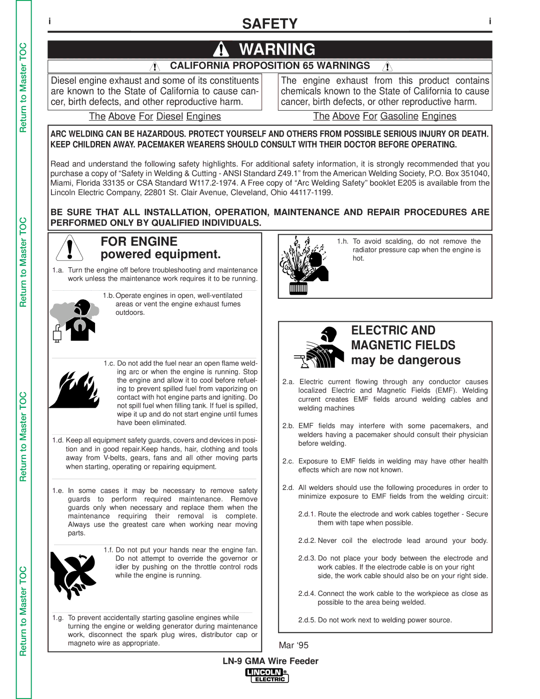 Lincoln Electric SVM138-A service manual Safety, LN-9 GMA Wire Feeder 