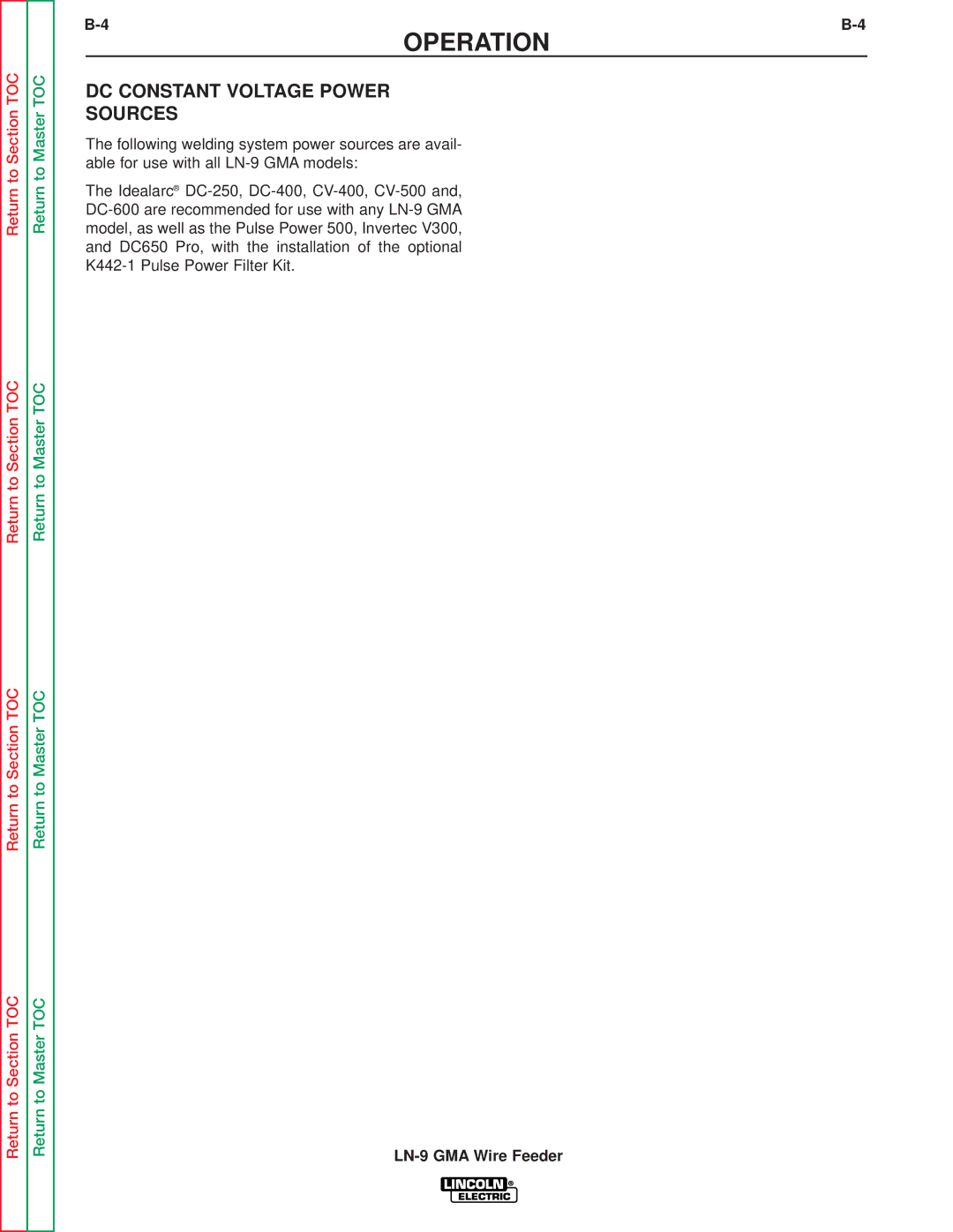 Lincoln Electric SVM138-A service manual DC Constant Voltage Power Sources 