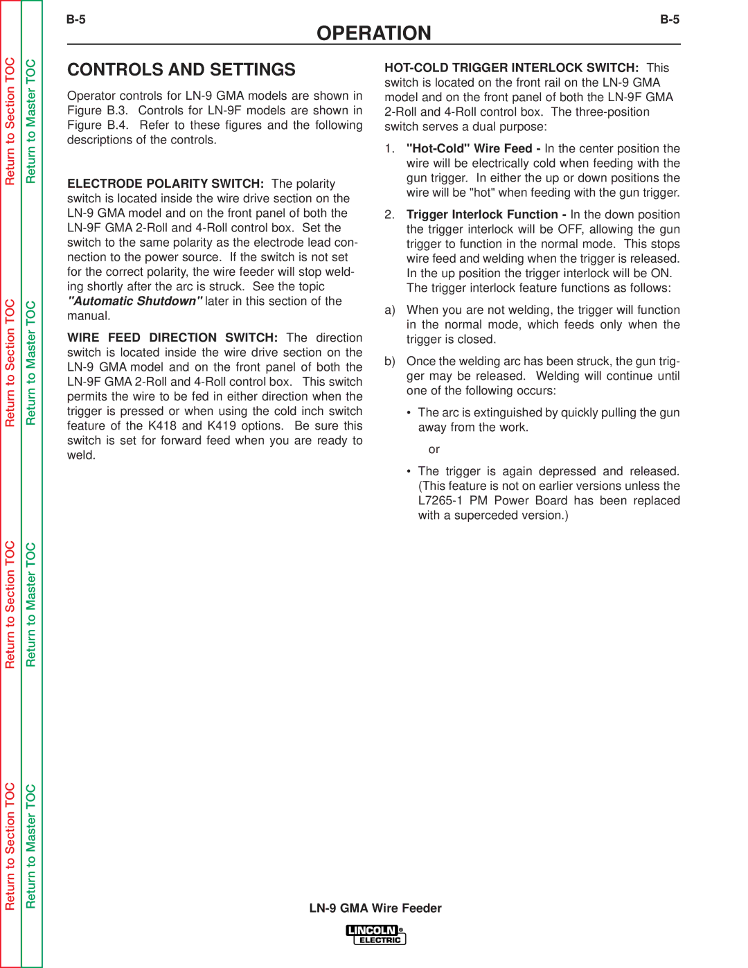 Lincoln Electric SVM138-A service manual Controls and Settings 