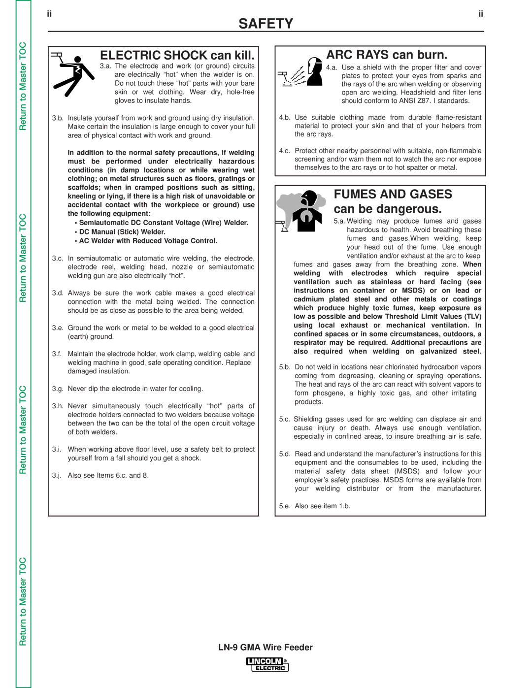 Lincoln Electric SVM138-A service manual Electric Shock can kill, ARC Rays can burn, Fumes and Gases can be dangerous 