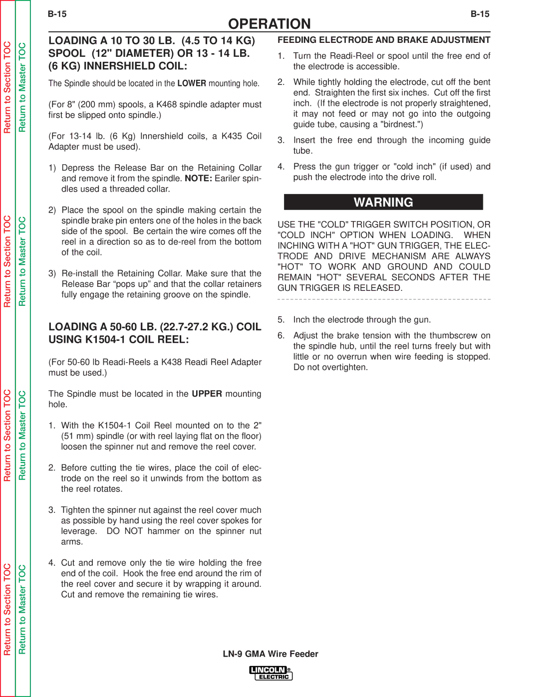 Lincoln Electric SVM138-A service manual Loading a 50-60 LB .7-27.2 KG. Coil Using K1504-1 Coil Reel 