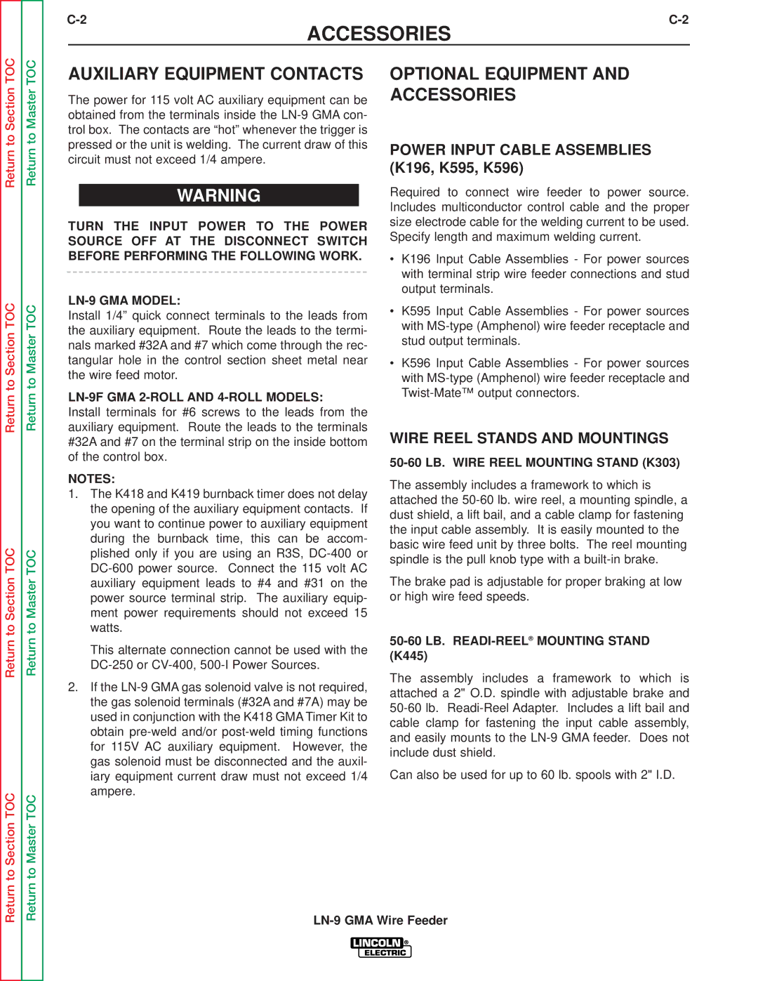 Lincoln Electric SVM138-A service manual Auxiliary Equipment Contacts, Optional Equipment and Accessories 