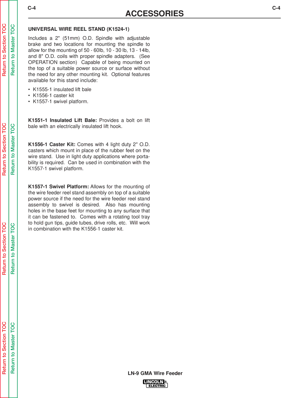 Lincoln Electric SVM138-A service manual Universal Wire Reel Stand K1524-1 