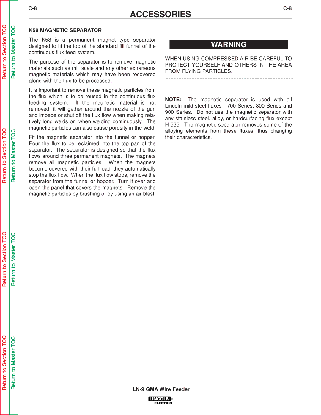 Lincoln Electric SVM138-A service manual K58 Magnetic Separator 