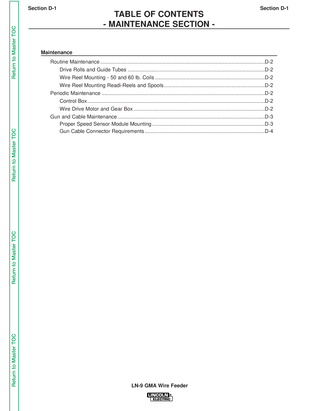 Lincoln Electric SVM138-A service manual Table of Contents Maintenance Section 