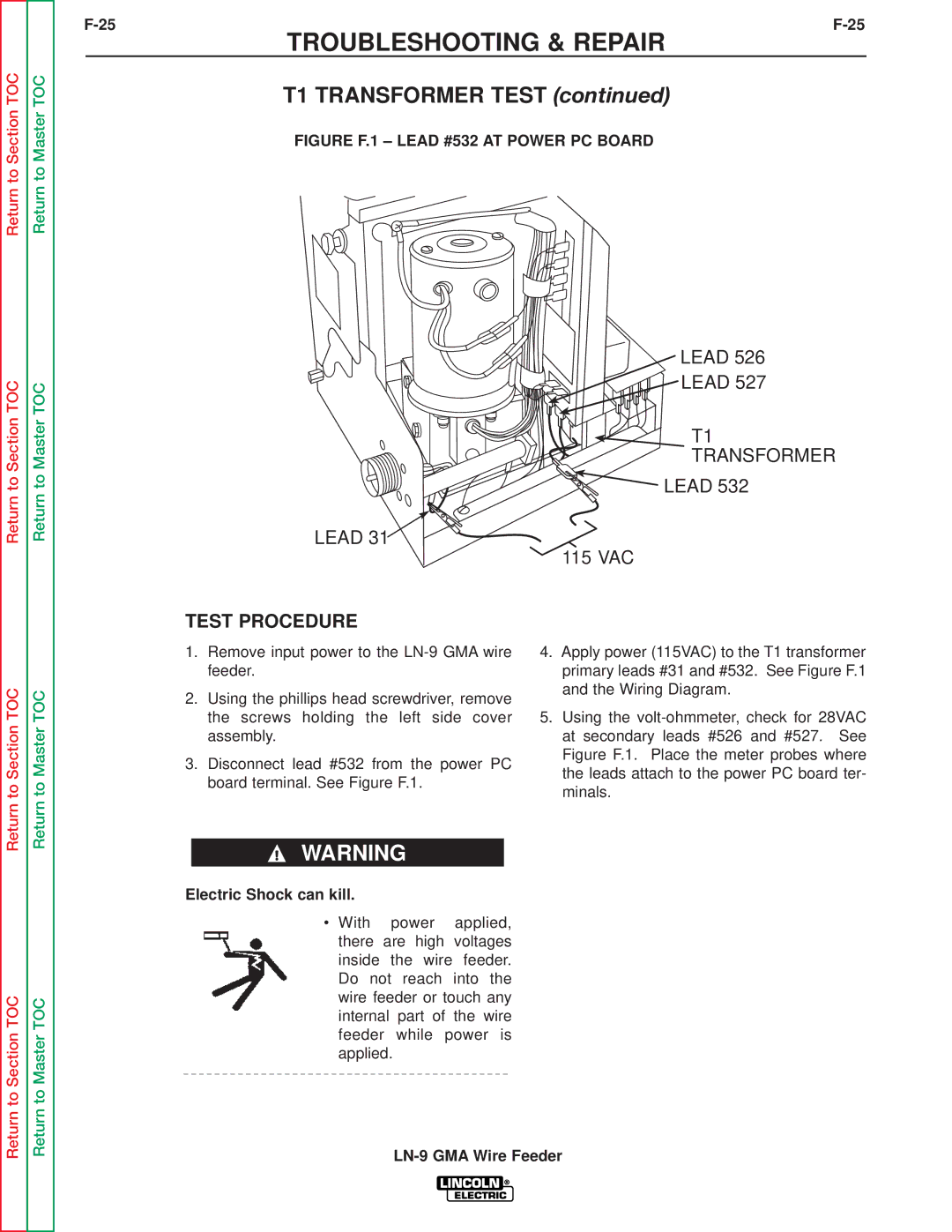 Lincoln Electric SVM138-A service manual T1 Transformer Test, Test Procedure 