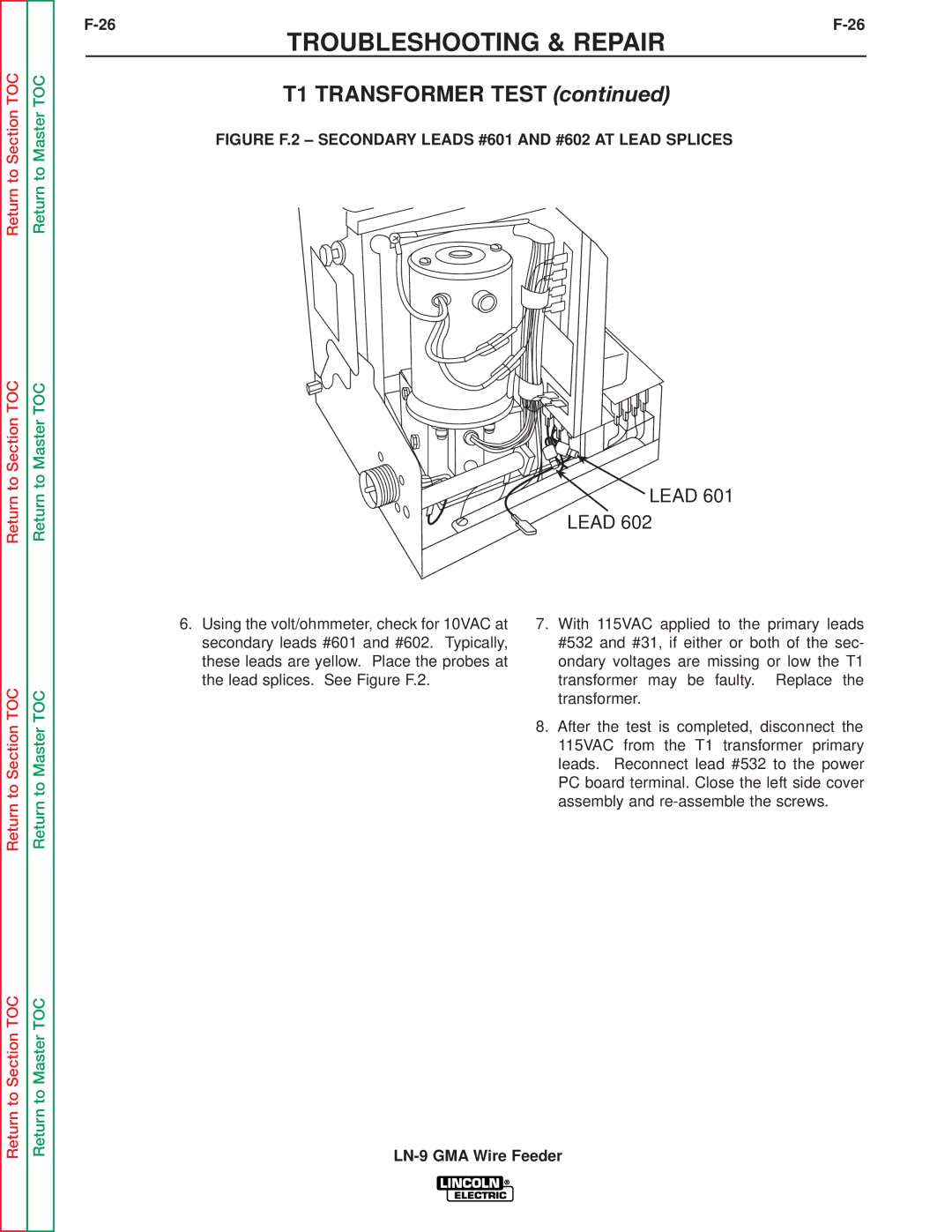 Lincoln Electric SVM138-A service manual Figure F.2 Secondary Leads #601 and #602 AT Lead Splices 