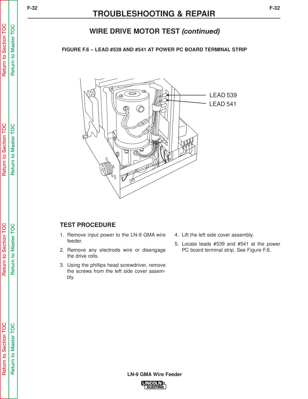 Lincoln Electric SVM138-A service manual Wire Drive Motor Test, Test Procedure 