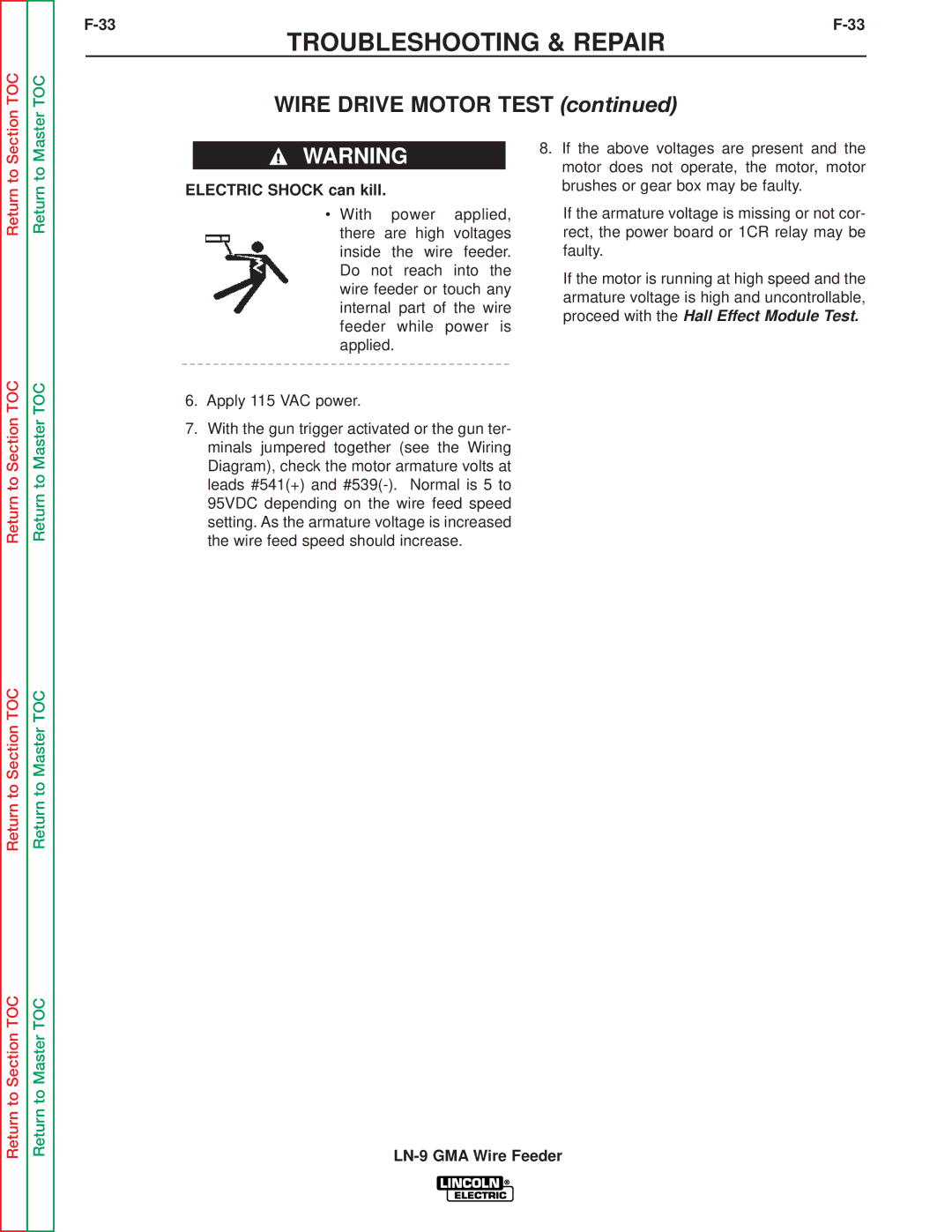 Lincoln Electric SVM138-A service manual Electric Shock can kill 