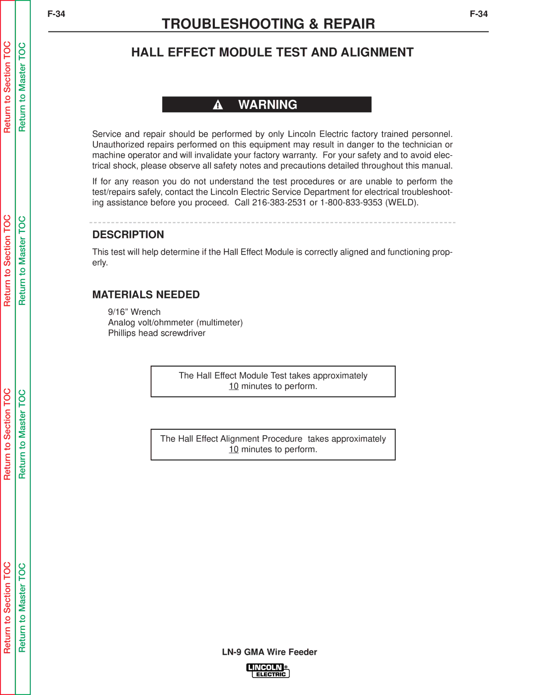 Lincoln Electric SVM138-A service manual Hall Effect Module Test and Alignment, Description 