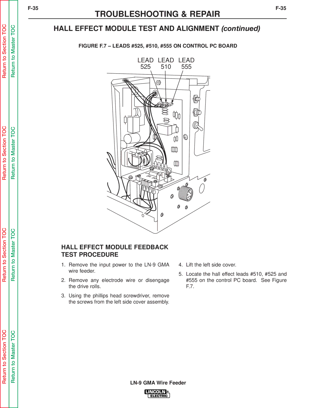 Lincoln Electric SVM138-A service manual Hall Effect Module Test and Alignment, Hall Effect Module Feedback Test Procedure 