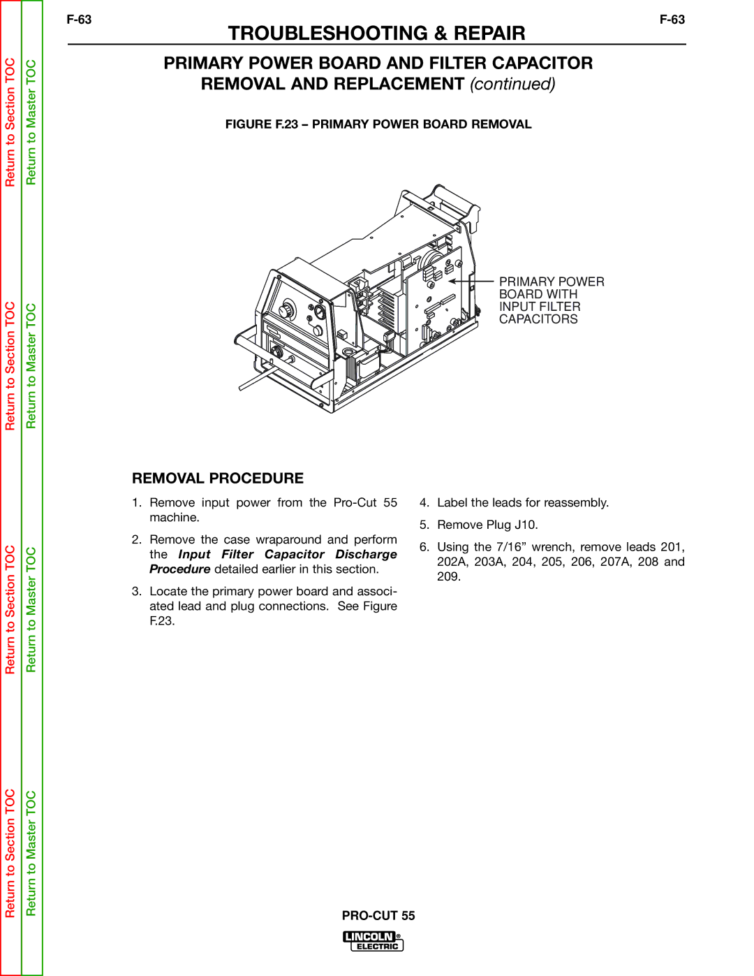 Lincoln Electric SVM140-A Primary Power Board and Filter Capacitor, Removal and Replacement, Removal Procedure 